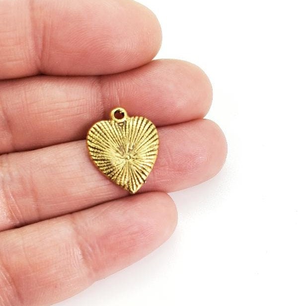 17mmx14mm Pewter Textured Heart Charm Necklace Pendant Antique Gold (2pc)