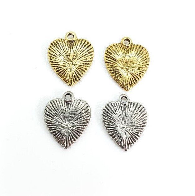 17mmx14mm Pewter Textured Heart Charm Necklace Pendant Antique Gold (2pc)