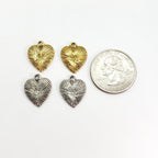 17mmx14mm Pewter Textured Heart Charm Necklace Pendant Antique Gold (2pc)