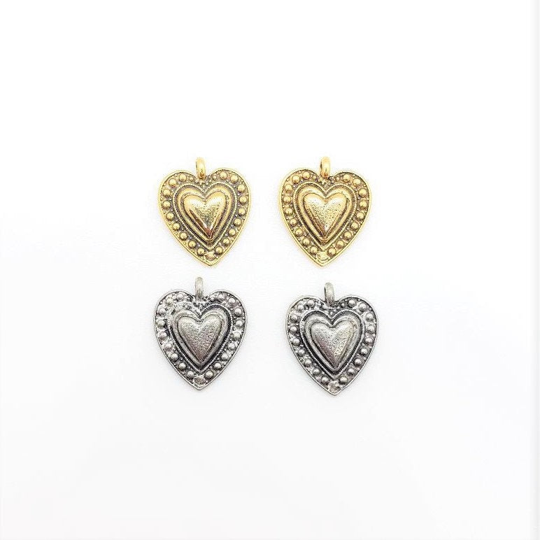 Pewter Layered Heart with Loop Charm Love Friendship (2pc)