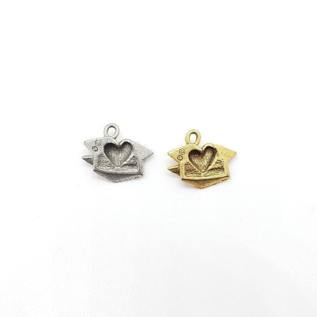 Pewter Heart in Box in Fragile Box Charm Necklace Pendant (2pc)