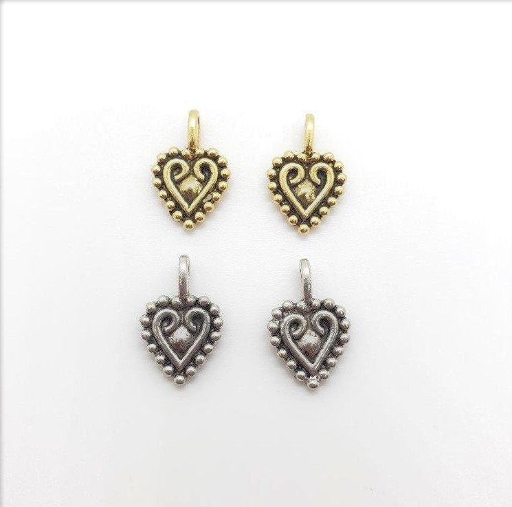 Pewter Metal Heart Swirled Detailed Love Charm Pendant Antique (2pc)
