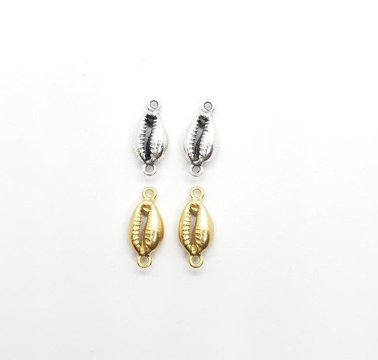20mmx9mm Pewter 1 Silver or Gold Tiger Cowrie Shell Connector Ocean