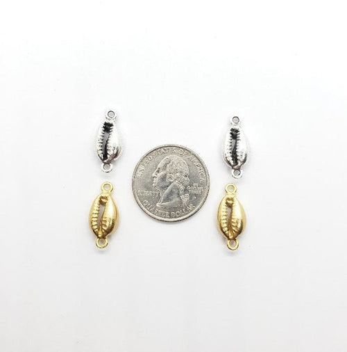 20mmx9mm Pewter 1 Silver or Gold Tiger Cowrie Shell Connector Ocean
