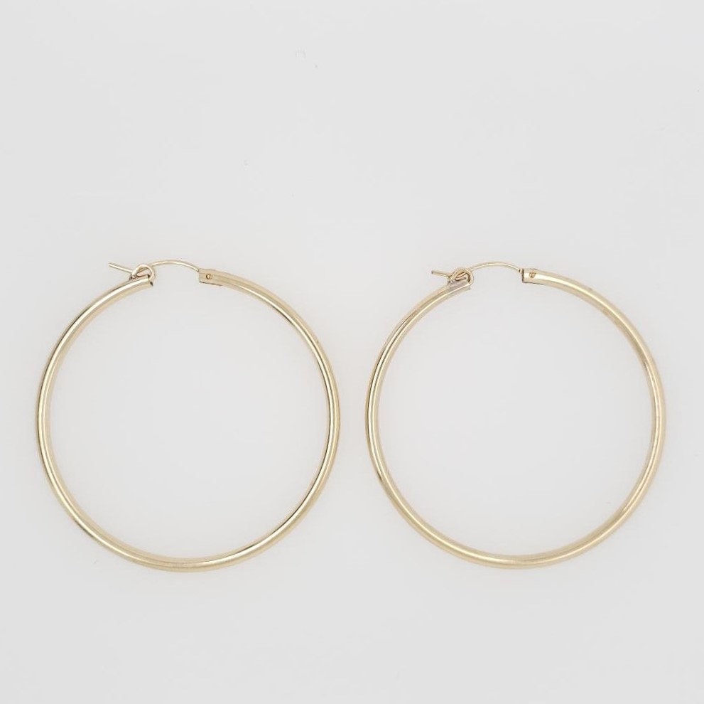 14K Gold Filled Large 50mm Thick Flex Tube Hoop Earrings 2 Inch Earring (2pc)