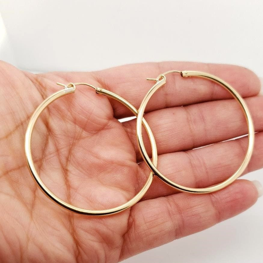 14K Gold Filled Large 50mm Thick Flex Tube Hoop Earrings 2 Inch Earring (2pc)