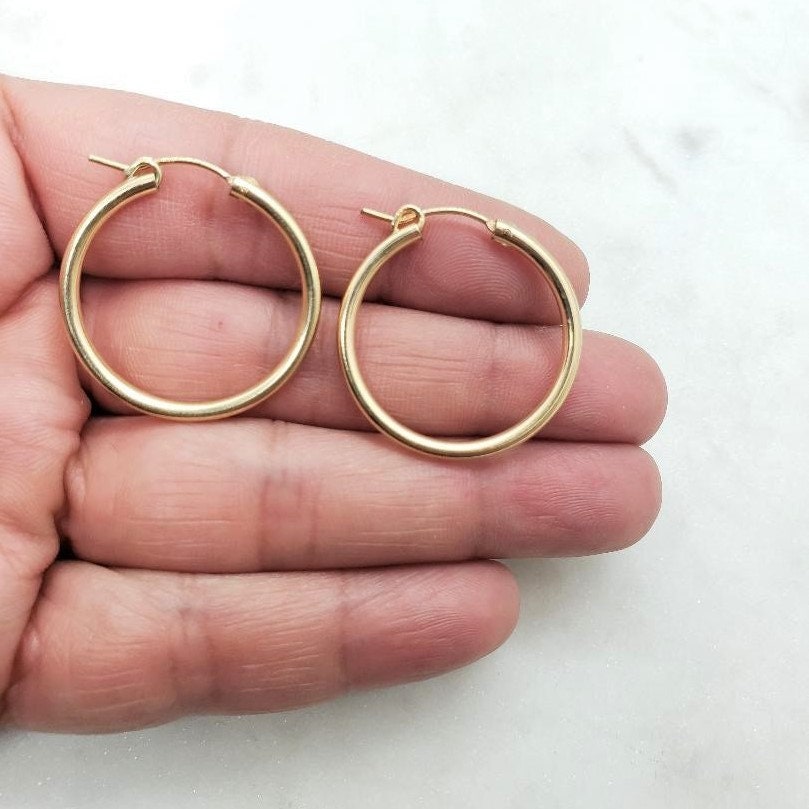 Gold Filled Thick Flex Tube Hoop Earrings 34mm 27mm 22mm Earring (2pc)