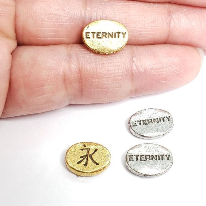 Pewter Chinese Eternity Bead Symbol Oval Bead Inspirational (2pc)