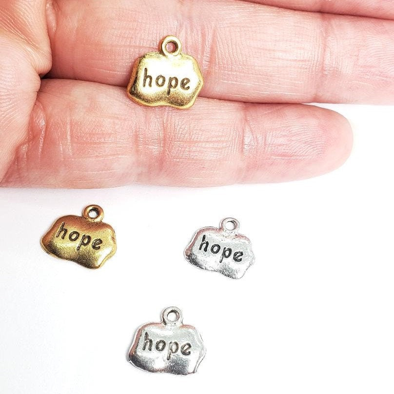 Pewter Wide Oval with Hope Charm Pendant Inspirational Charm (2pc)