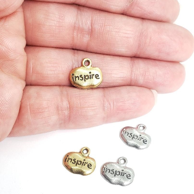 Pewter Wide Oval with Inspire Charm Pendant Inspirational (2pc)