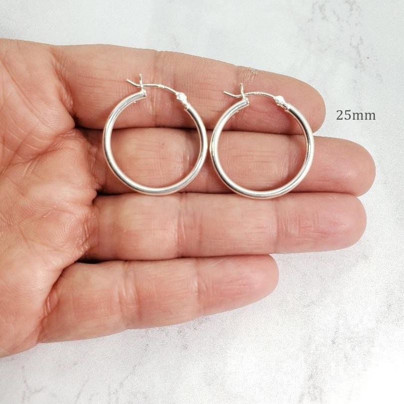 Sterling Silver Medium 25mm or 30mm Thick Flex Tube Hoop Earrings (2pc)