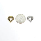 Pewter 2 Dotted Beaded Heart Charm in Antique Gold or Antique (2pc)