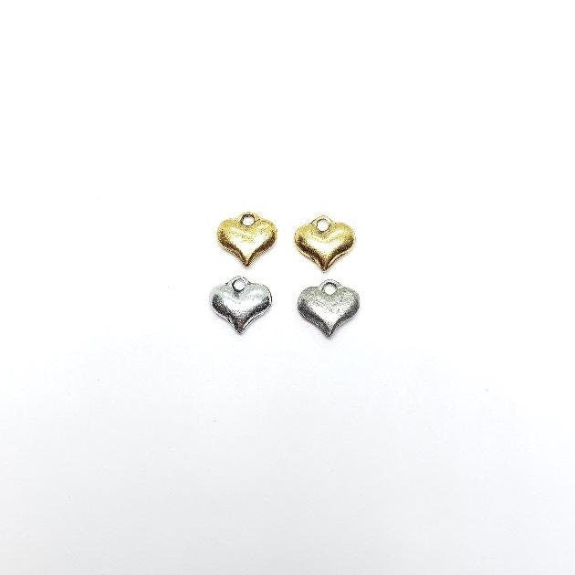 Pewter 2 Sweet Puffy Heart Charms Antique Gold Antique Silver (2pc)