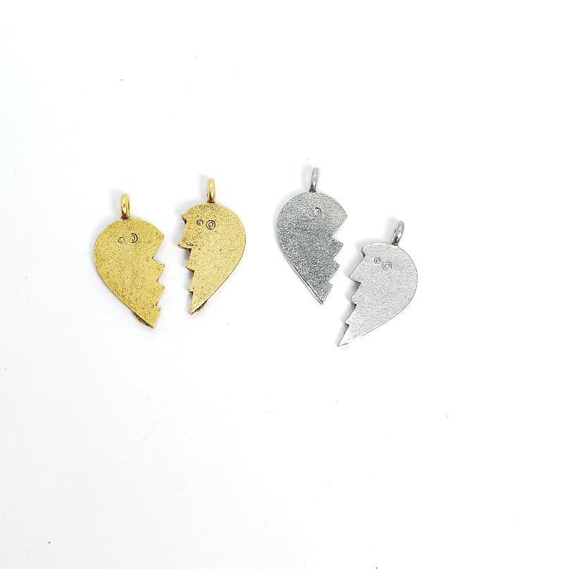 Pewter 1 Set Best Friends Half Hearts Antique Gold Antique (2pc)