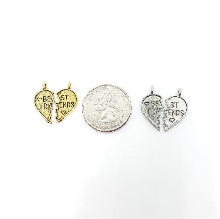 Pewter 1 Set Best Friends Half Hearts Antique Gold Antique (2pc)