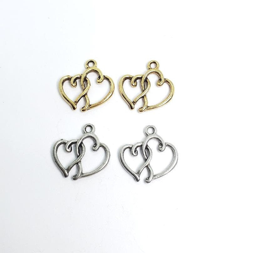 Pewter 2 Intertwined Hearts with Loop Charm Love Friendship (2pc)