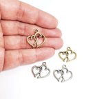 Pewter 2 Intertwined Hearts with Loop Charm Love Friendship (2pc)