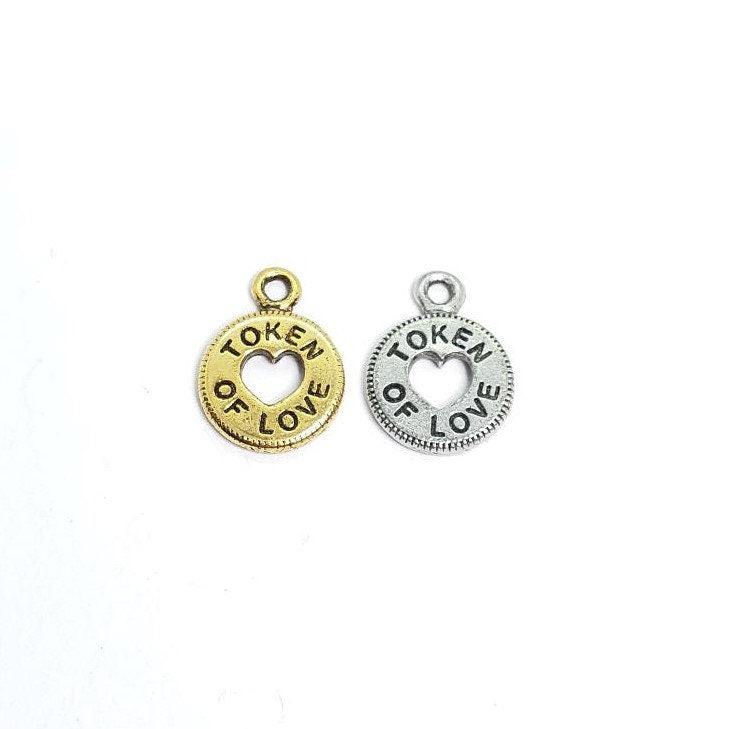 Pewter 1 Love Token Heart Cutout Charm Love Friendship – Antique Gold