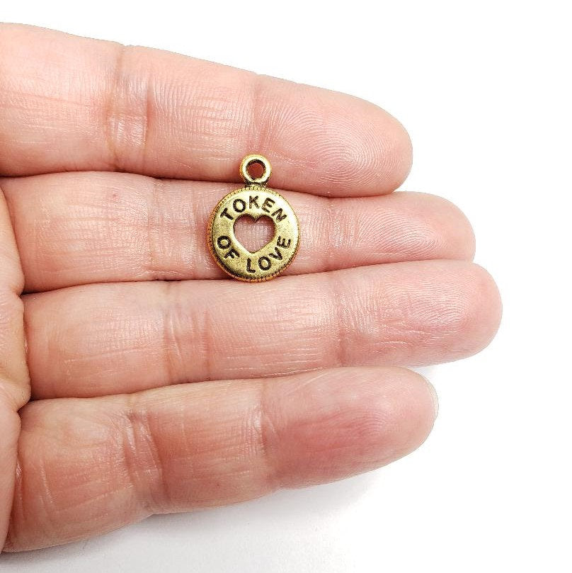 Pewter 1 Love Token Heart Cutout Charm Love Friendship – Antique Gold