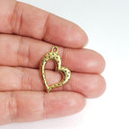 Pewter 2 Dotted Beaded Heart Charms in Antique Gold or Antique (2pc)