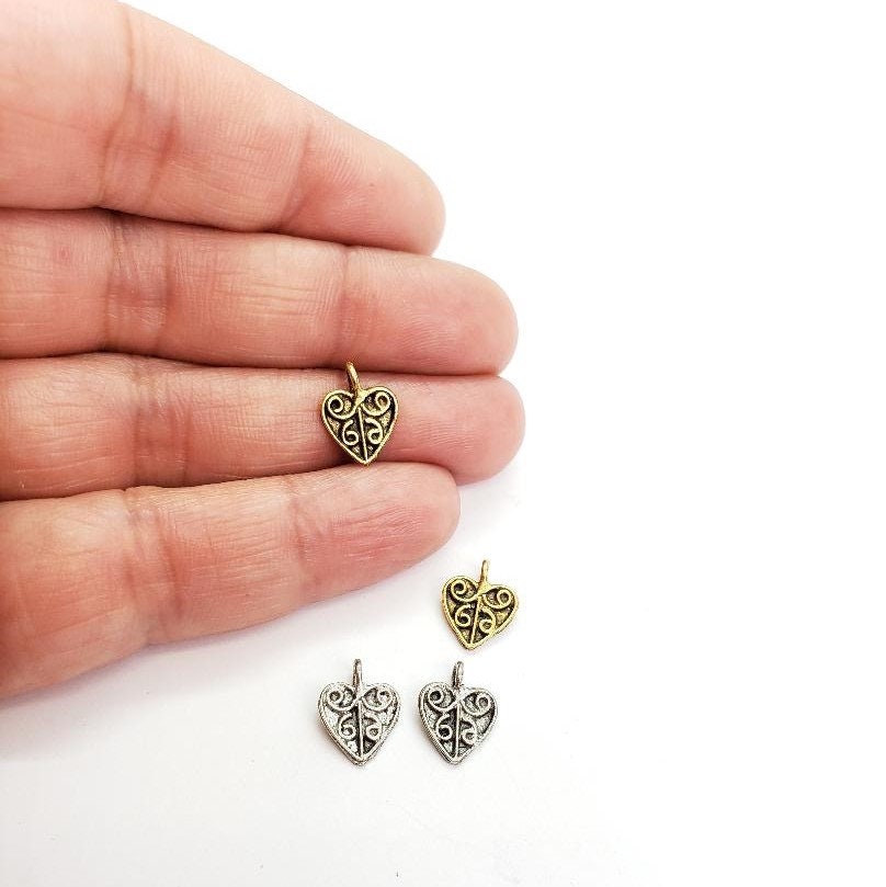 Pewter 2 Small Wire Design Hearts with Loop Charms Love (2pc)