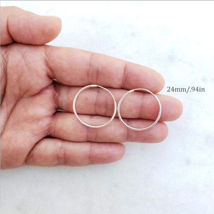 Sterling Silver Small Endless Hoop Earrings 20mm 24mm 30mm 35mm Earring (2pc)