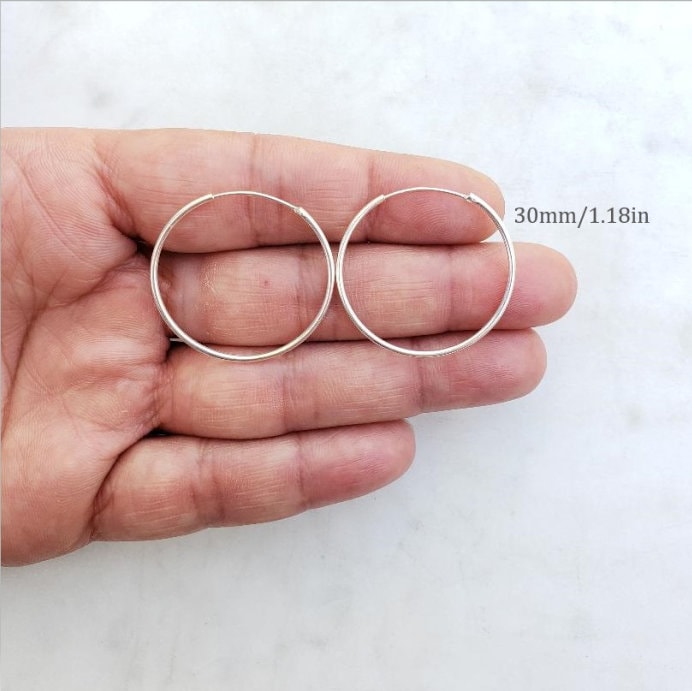 Sterling Silver Small Endless Hoop Earrings 20mm 24mm 30mm 35mm Earring (2pc)