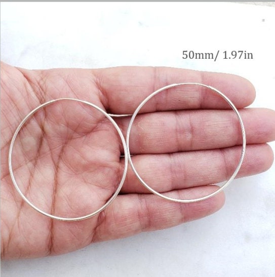 Sterling Silver Large Endless Hoop Earrings 38mm 40mm 45mm 50mm Earring (2pc)
