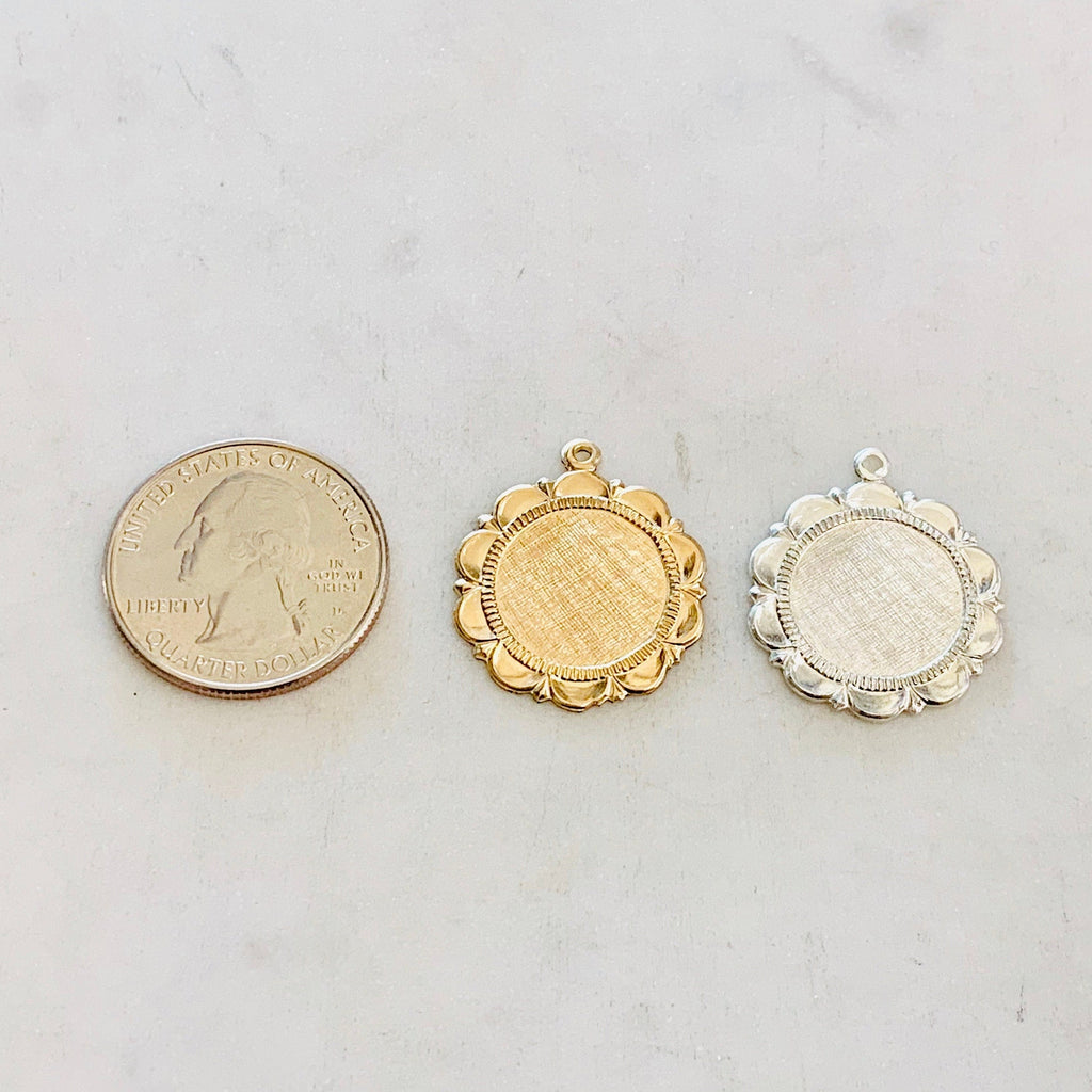 Sterling Silver or 14K Gold Filled 22mm Large or Flower Scalloped Coin