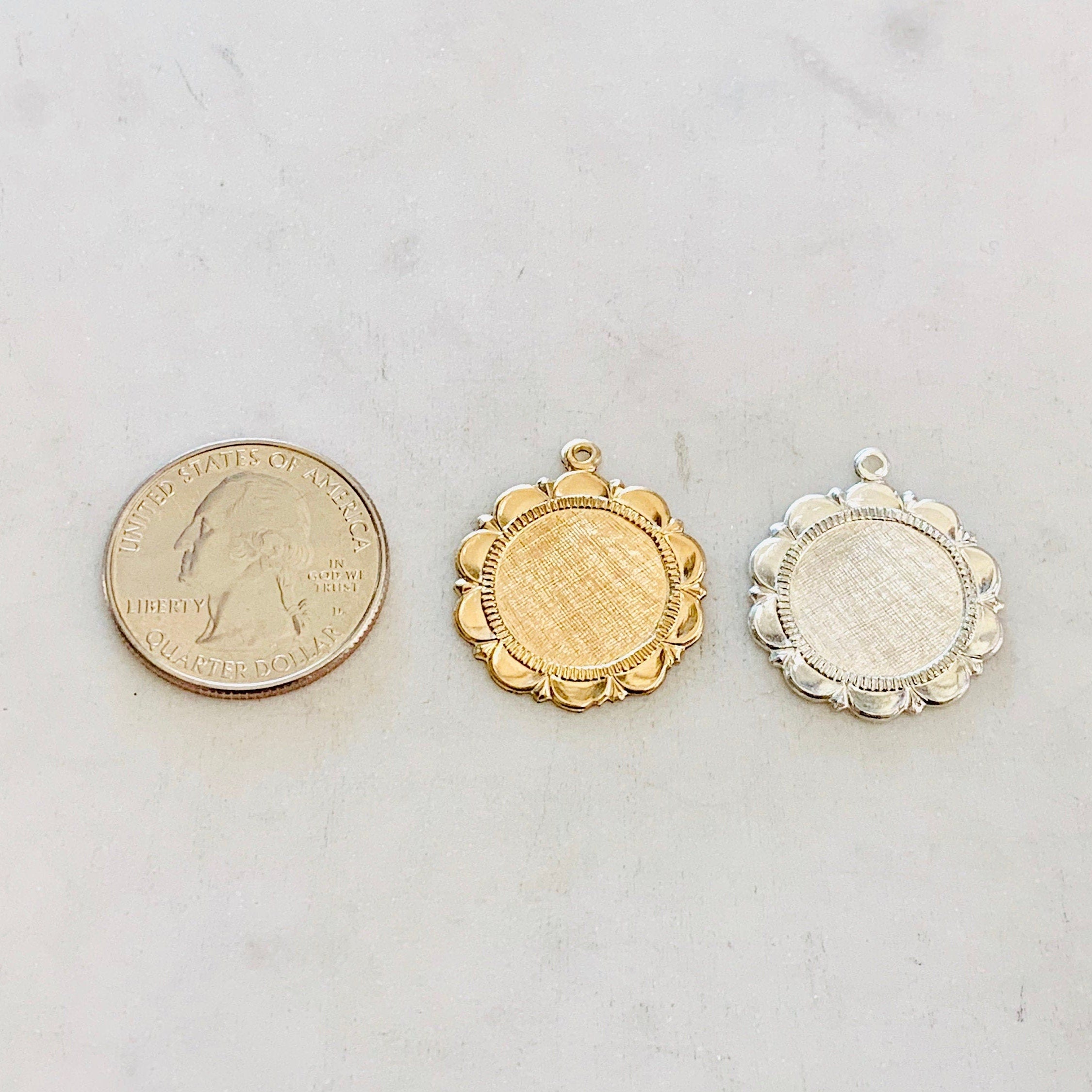Sterling Silver or 14K Gold Filled 22mm Large or Flower Scalloped Coin