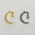 Rhodium Plated Large CZ Crescent Moon Cubic Zirconia Pave Charm