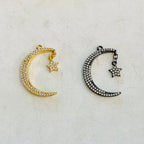 Rhodium Plated Large CZ Crescent Moon Cubic Zirconia Pave Charm