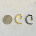 Rhodium Plated Large CZ Crescent Moon Cubic Zirconia Pave Charm