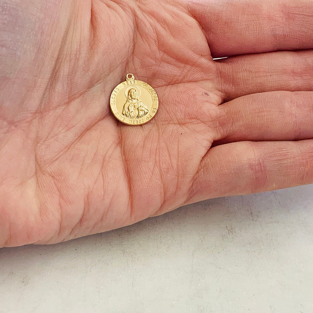 Sterling Silver or 14K Gold Filled Sacred Heart of Jesus Round Circle