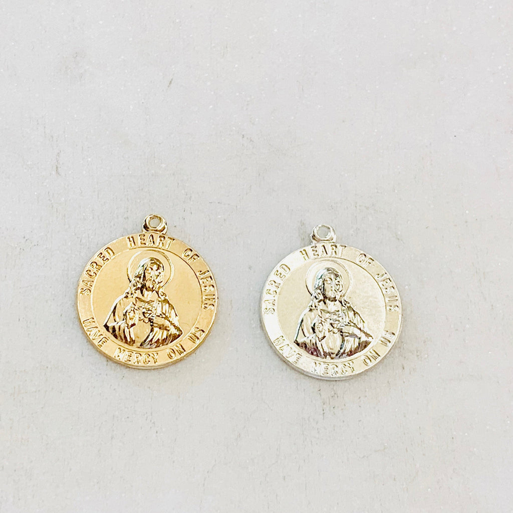 Sterling Silver or 14K Gold Filled Sacred Heart of Jesus Round Circle