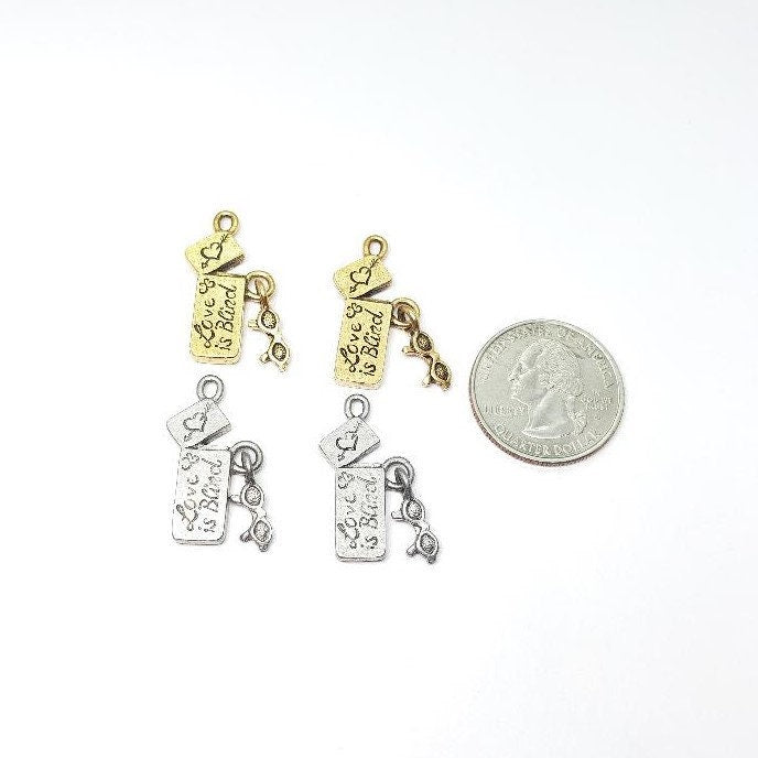Pewter "Love Is Blind" Charm with Dangle Glasses Love (2pc)
