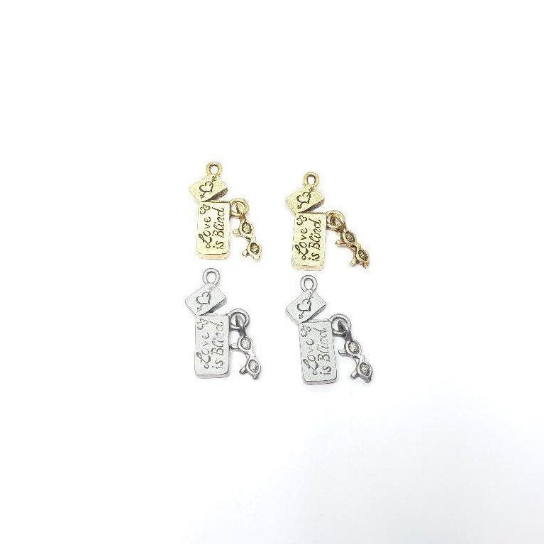 Pewter "Love Is Blind" Charm with Dangle Glasses Love (2pc)