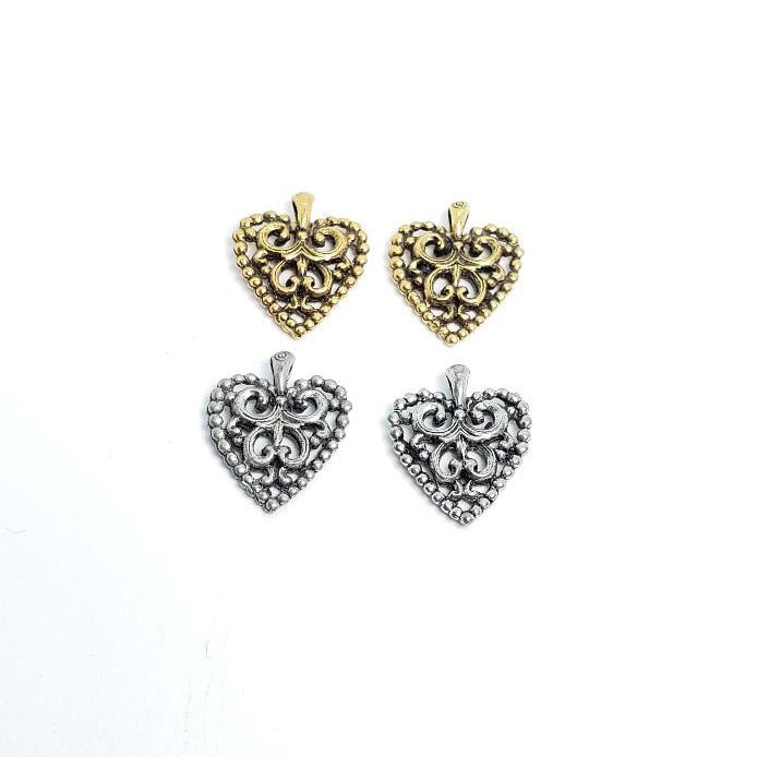 Pewter Filagree Design Hearts with Loop Charms Love Friendship (2pc)