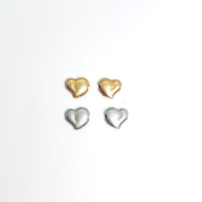 Pewter Round Puffy Heart Bead Love Antique Gold Antique Silver (2pc)