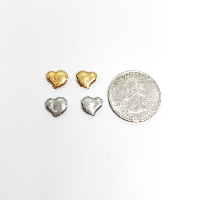 Pewter Round Puffy Heart Bead Love Antique Gold Antique Silver (2pc)