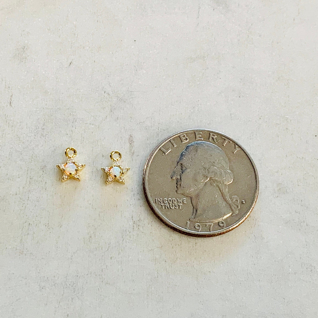Gold Plated Tiny Small Star Celestial Opal Vintage Charm Gold Coin (2pc)