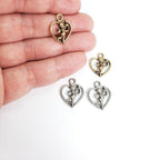 Pewter Open Heart Standing Cupid Holding Bow and Arrow (2pc)