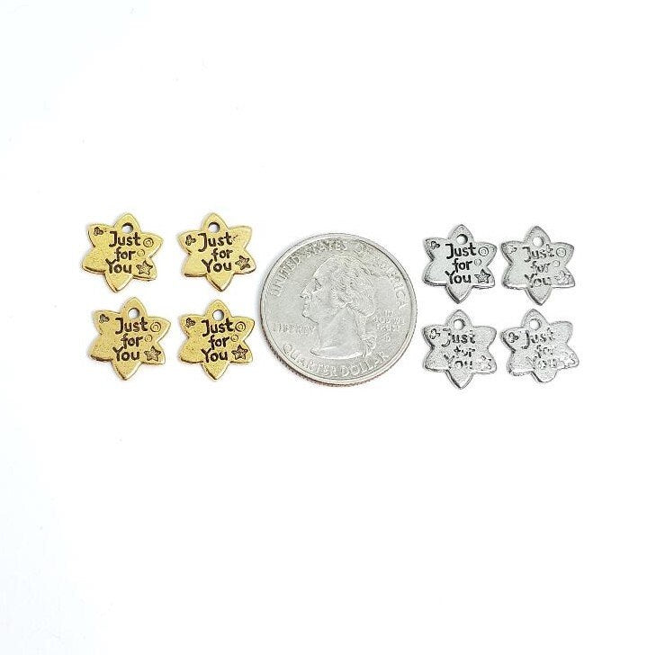 Pewter Star Shaped Just for You Stamped Word Charm Double (4pc)