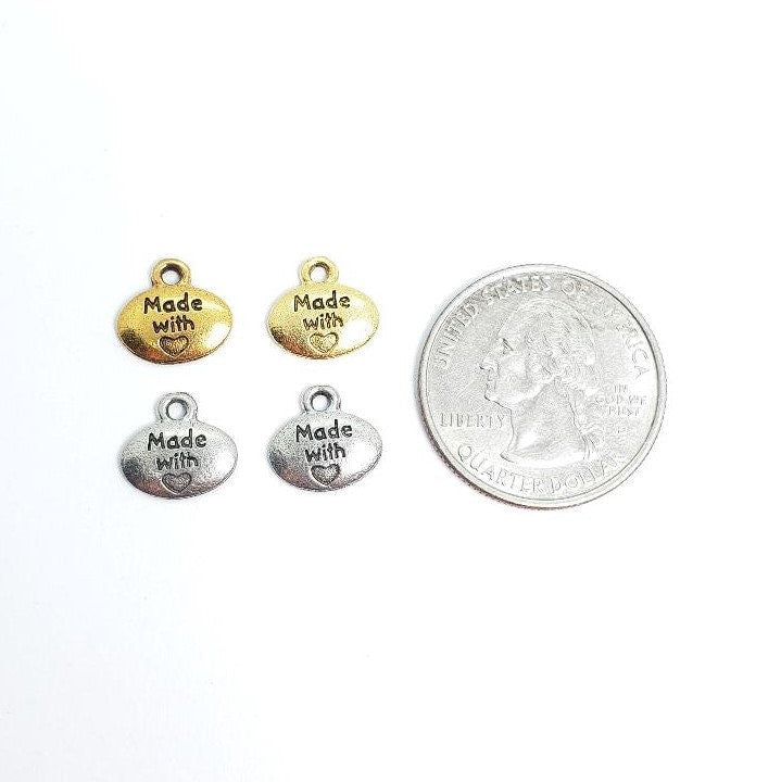 Pewter Made with Love Heart Shape Symbol Stamped Oval Shape (2pc)