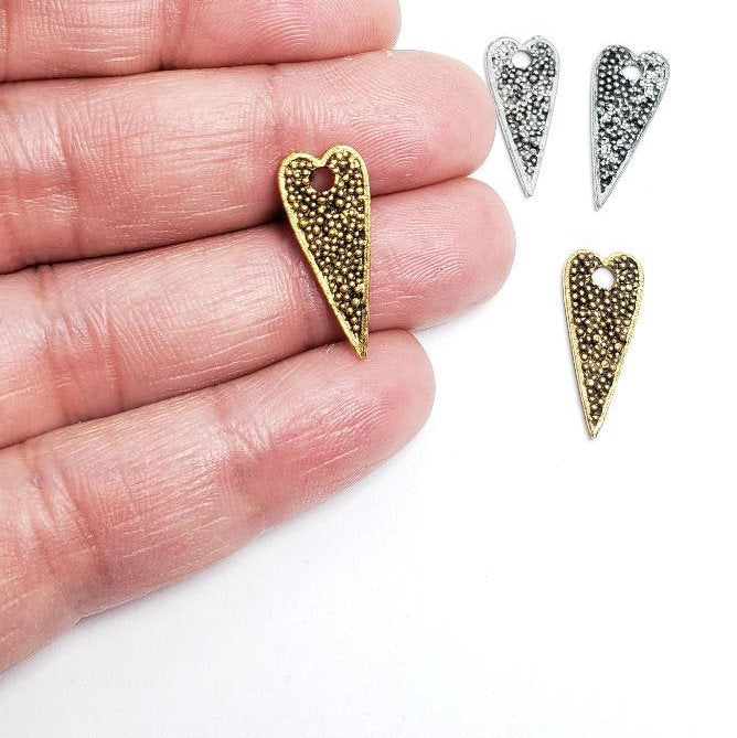 Pewter Long Dotted All Over Heart Pendant Double Sided (2pc)