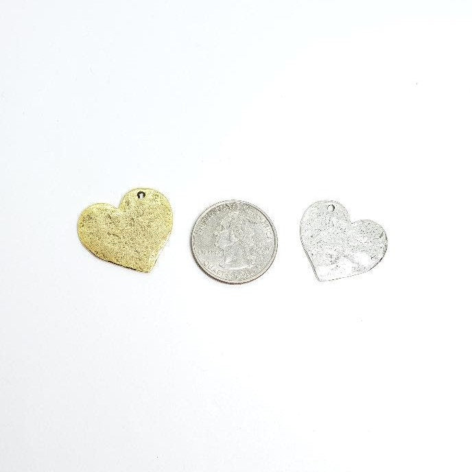 25mmx23mm Pewter Large Textured Heart with Hole to the Side Double Sided