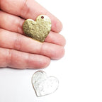 25mmx23mm Pewter Large Textured Heart with Hole to the Side Double Sided