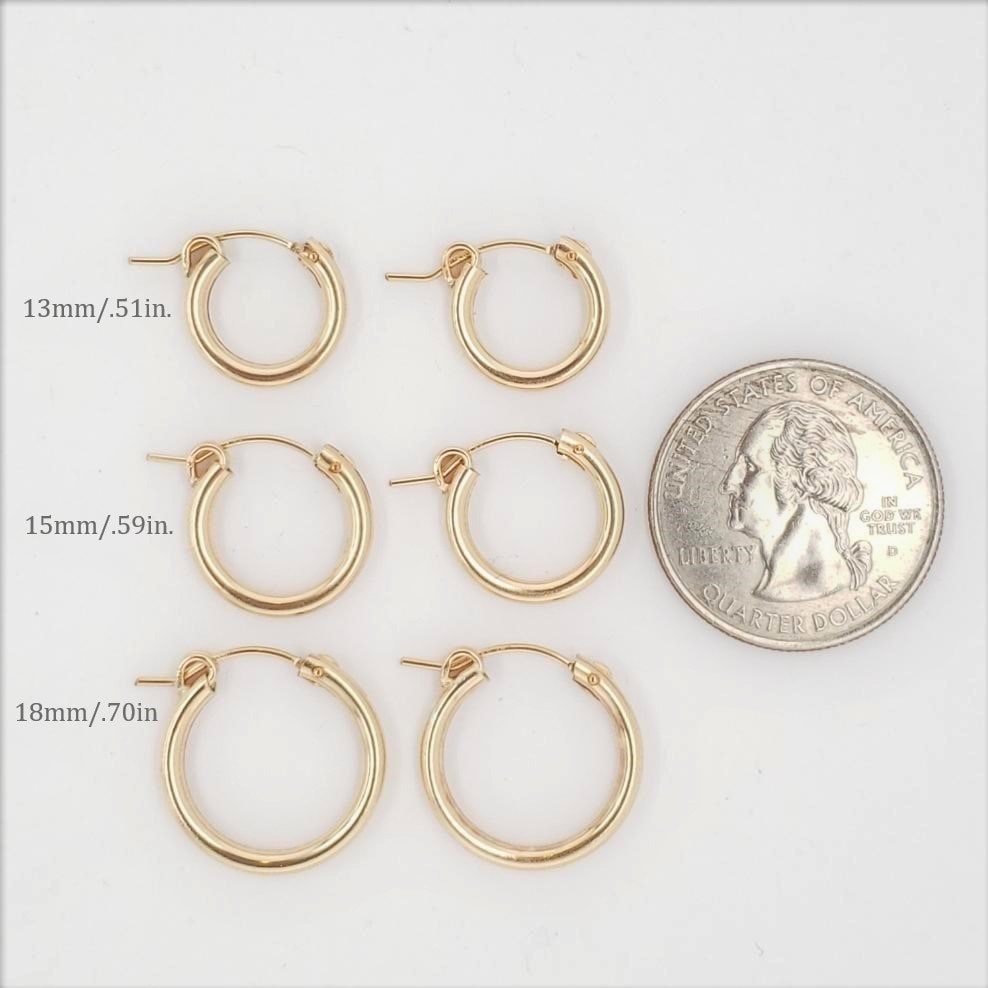 Gold Filled 14Kt Thick Flex Tube Hoop Earrings 18mm 15mm 13mm (2pc)