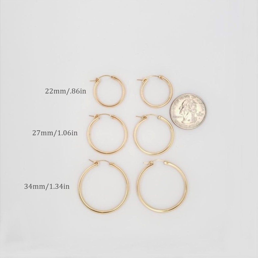 Gold Filled Thick Flex Tube Hoop Earrings 34mm 27mm 22mm Earring (2pc)