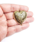 Pewter Large Heart Metal Pendant with Curly Cue Swirl Design